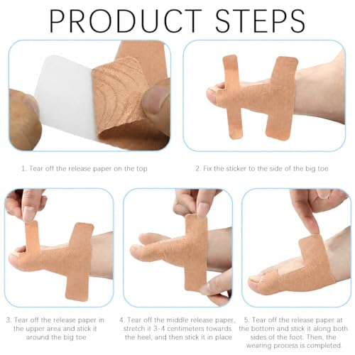 60 PCS Pre-Cut Bunion Corrector Kinesiology Tape– Elastic, Breathable & Hypoallergenic Latex-Free Toe Support Strips, Self-Adhesive Hallux Valgus Corrector for Men & Women