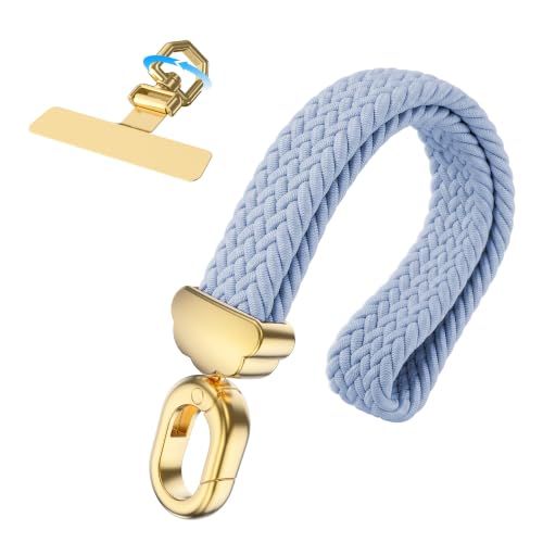 Stretchy Phone Wrist Strap, with 360° Rotatable Metal Tab - color: Light Blue