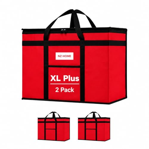 NZ home Insulated Food Delivery Bag, Grocery Cooler & Catering Tote - color: Red, size: XL Plus