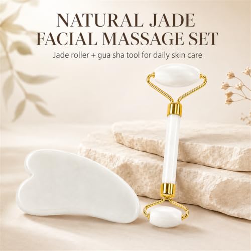 Jade Roller for Face & Gua Sha Set - color: White