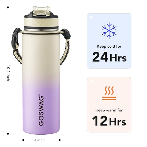 GOSWAG 24oz Insulated Stainless Steel Travel Water Bottle, 2 Lids - color: Beige-Purple Ombré