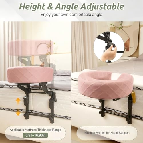 Massage Headrest for Bed, Head Holder & Face Cradle with Face Down Pillow - color: Pink, size: Standard