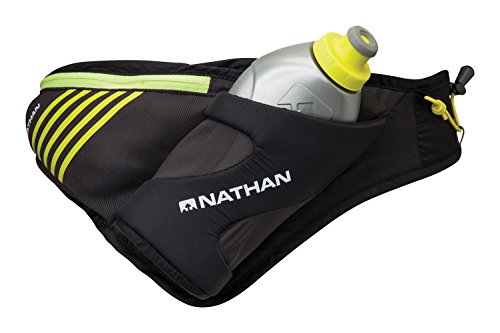 Nathan Peak Running Hydration Waist Pack Belt w/ Speed Draw Flask Water Bottle, 18oz/535 ml Push/Pull Race Cap, Expandable Zippered Stretch Pocket - color: Black