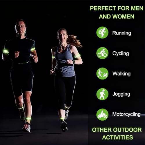 4 PCS High Visibility Reflective Armbands, Elastic Reflective Arm Ankle Band, Adjustable Strap Bracelets for Running Walking Cycling
