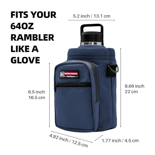 NATURE PIONEOR 26-128 oz Insulated Water Bottle Carrier Holder with Strap - color: Navy, size: 64oz