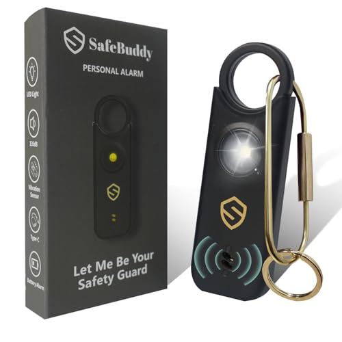 Personal Alarm for Women, Men, Kids, Elderly, Self Defense - Designed by Women 140DB Extra Speakers Alarm with Strobe Light, Rechargeable, Safety Alarms and Premium Keychain (Carbon Black) - color: Black