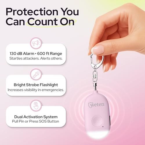 Personal Safety Alarm Keychain for Women, 130dB Siren, Rechargeable, 2 Pack - color: G - Pink&Blue