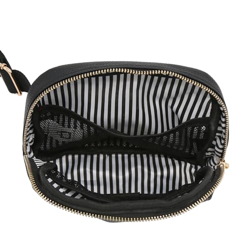 Lightweight Soft PU Pebbled Leather Sling Fanny Pack Belt Bag with Gold Metal Buckle (Black) - color: Black