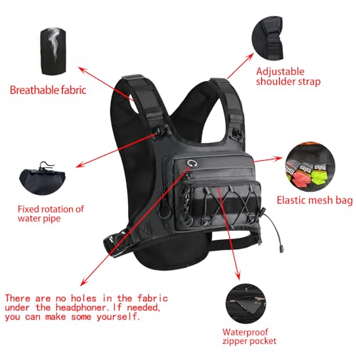 Running Vest 2L Water Bladderfor Men & Women, Lightweight Breathable Reflective Design, Adjustable Shoulder Straps with Phone Pocket, Ideal for Cycling & Mountain Sports (Black, F)