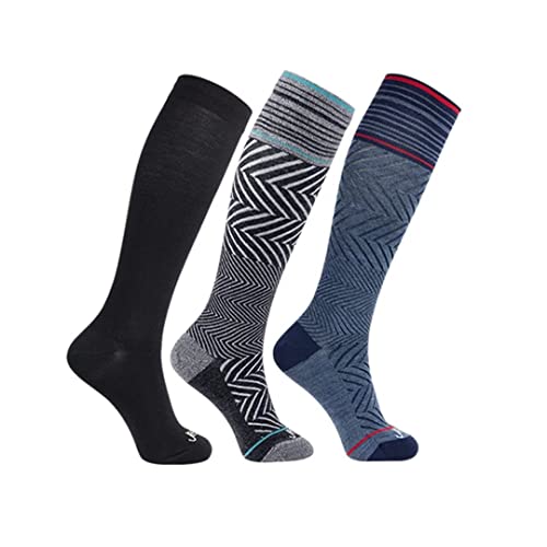 ja vie 76% Merino Wool Graduated Compression Socks for Women & Men (15-20mmHg) - color: 3 Pairs: 1 Pure Black+ 1 Black+ 1 Denim, size: Small