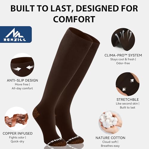 NEWZILL Copper Compression Dress Socks for Women & Men, 15-20 mmHg - color: Brown, size: Small-Medium