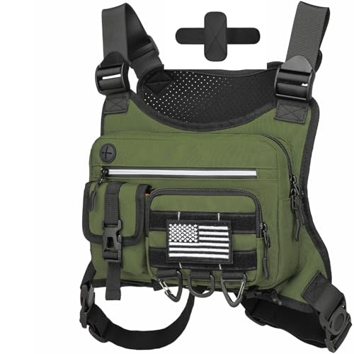 HAMBOLY Chest Bag for Men and Women, Tactical Running Chest Pack with Pistol Holster - color: Black and Army Green