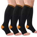 CTHH Toeless Compression Socks for Women & Men Open Toe Knee High Stocking - color: Black/Brown, size: Large-X-Large