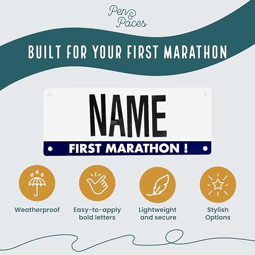 First Marathon Name Bib Kit – GET PERSONALIZED CHEERS- Race Bib with Alphabet Decals & Safety Pins – Add-Your-Name Running Accessory for First-Time Marathon Runners - Pen and Paces