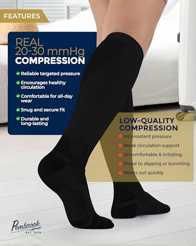 Pembrook 3 Pairs Compression Socks 20-30 mmHg - Compression Socks for Women and Men | Running, Athletic, Travel, Nurses - color: 3 Black With Black - 3 Pairs, size: Large