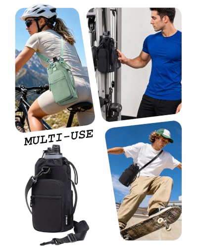 Magnetic Gym Bag Water Bottle Carrier Holder, Insulated Crossbody Purse - color: Black