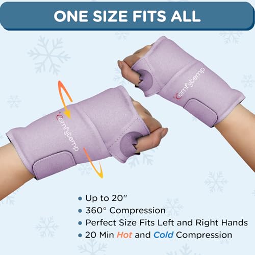 Comfytemp Wrist Ice Pack Wrap Carpal Tunnel Relief Wrist Brace 2 Packs - color: Purple, size: 20"x4"