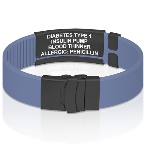 Divoti Custom Dual-Sided Engraved Silicone Medical Alert ID Wristband w/Security Clasp & Trim-to-Fit Band - Style - color: Carmella Blue / PVD Black / White, size: Band Width - 19mm