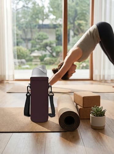 AUPET Water Bottle Sling Bag Carrier Crossbody Sleeve,Insulated Neoprene Bottle Case Holder Pouch Cover 500ML/17oz with Shoulder Strap for Walking Women Men - color: Dark Cherry Brown
