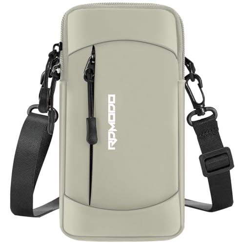 Phone Holder for Running, Armband with Crossbody Strap 7.5" Khaki - color: 08-Grey + Black Strap