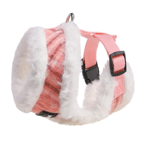 SCENEREAL Small Dog Harness and Leash Set, Fleece Pink Plaid,XS - color: Fleece-Pink Check Pattern, size: XS: Chest Girth: 10"-14"