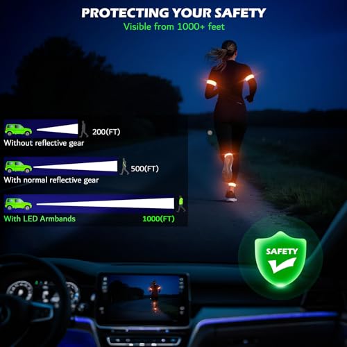 LED Armband Rechargeable for Running(2 Pack),Light Up Arm Bands for Night Walking,Running Lights for Runners,High Visibility Reflective Running Gearr for Night Safety Light Up Wristbands - size: Orange