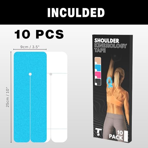 Kinesiology Tape for Shoulder | Waterproof, Sticks 7 Days, Precut Synthetic Material | K Tape for Shoulder Pain Relief & Support - Knees, Lower Back Pain, & Achilese (10 PCS | Blue) - color: Blue