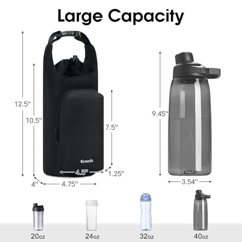 Ceneda Water Bottle Carrier Bag with Phone Pocket 32oz 40oz Tumbler Insulated Water Bottle Holder with Adjustable Shoulder Strap Carrier Sling Bag (Black) - color: Black