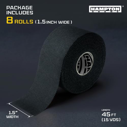 Hampton Adams Athletic Tape Multi Pack, Sports Medical Grade, Easy Tear - color: Black (8 Pack)