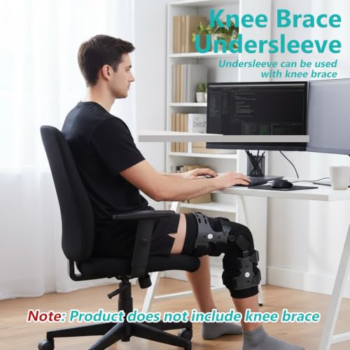 Knee Brace Undersleeve, Protective Leg Sleeve Liner for Sensitive Skin Chafing Prevention, Comfort Tapered Compression Shield for Post-Surgery Recovery, Fits Men Women, Black (XXL)