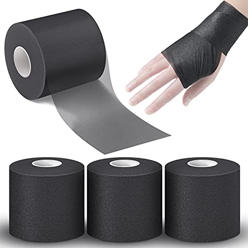 3 Rolls Pre Wrap Tape 2.75 Inch x 90 Yards Athletic Foam Underwrap Sports Pre Headbands for Hair Ankle Wrists Knees Sports(Black) - color: Black