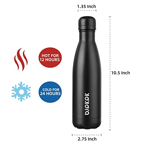 BJPKPK 17 oz Insulated Water Bottle, Stainless Steel Flask, Leak Proof - color: A-Midnight black, size: 17 Ounces