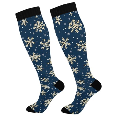 Snowflake Red Christmas Compression Sock for Women Men Funny Support Knee High Socks Running,Nurses,Travel - color: Snowflake Navy Blue