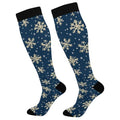 Snowflake Red Christmas Compression Sock for Women Men Funny Support Knee High Socks Running,Nurses,Travel - color: Snowflake Navy Blue