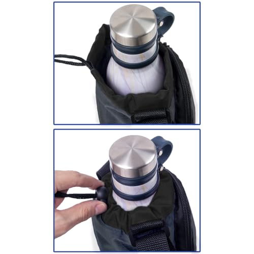 Trail maker Water Bottle Carrier Bag with Strap, Phone Pocket for Walking, Runs, Bike, Stainless Steel, Glass, Plastic - color: Navy