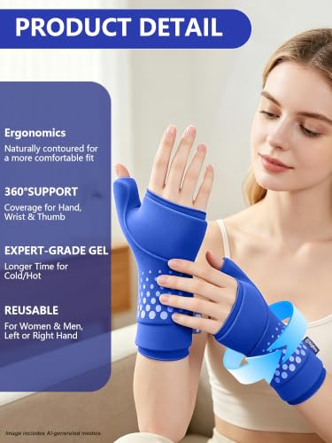 Wrist &Thumb Ice Pack Wrap-Thickened Gel for Long-Lasting Cold Compression - color: 2 Pack-blue, size: S/M