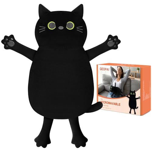 Microwave Heating Pad for Pain Relief, 21" x 18" Microwavable Stuffed Animal for Neck Shoulder, Cramps, Back Pain, Muscles, Joints, Natural Heat Pack Moist Heat, Menstrual Period, Large Black Cat - size: Large Black Cat-1