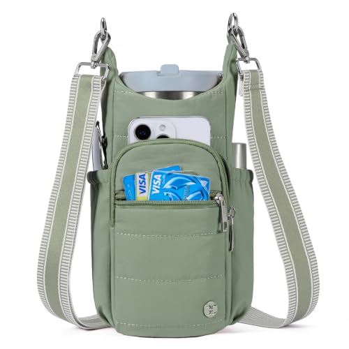 Telena Water Bottle Holder with Strap RFID Crossbody Bags for Women - color: Antique Green