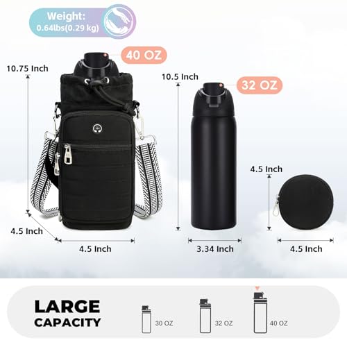 Water Bottle Carrier Bag with Strap Phone Pocket for Walking, Hiking, Cycling - color: 1-Black, size: 32oz-40oz
