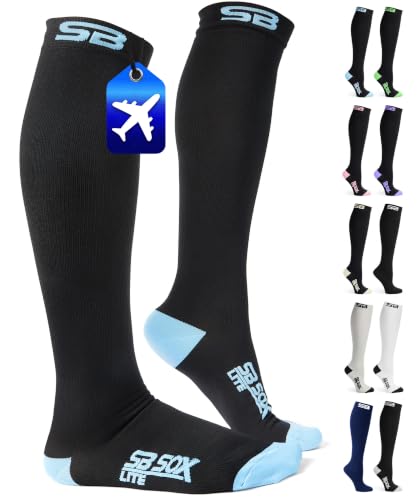 SB SOX Lite Compression Socks for Flying (15–20 mmHg) - color: Black/Blue, size: S/M