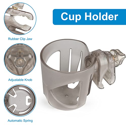 Accmor Stroller Cup Holder, Universal Cup Holder for Walker Wheelchair Bike Scooter, 360° Rotatable Stroller Cup Holder Attachment Walker Wheelchair Accessory - color: All Transparent Grey