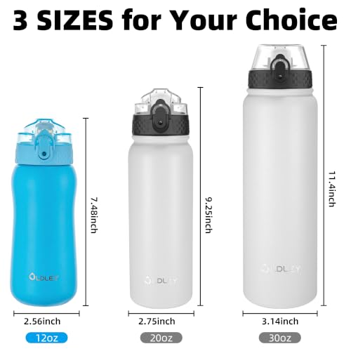 Oldley Insulated Water Bottle 12oz Kids Water Bottles with Straw, 2 Lids,Double Wall Vacuum Bottle, Blue - color: Blue, size: 12 Ounces