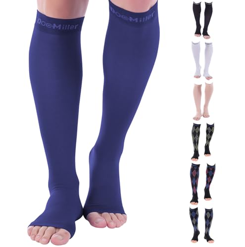 Doc Miller Open Toe Compression Socks 30-40 mmHg for Women & Men, 1 Pair - color: Dark Blue, size: X-Large tall