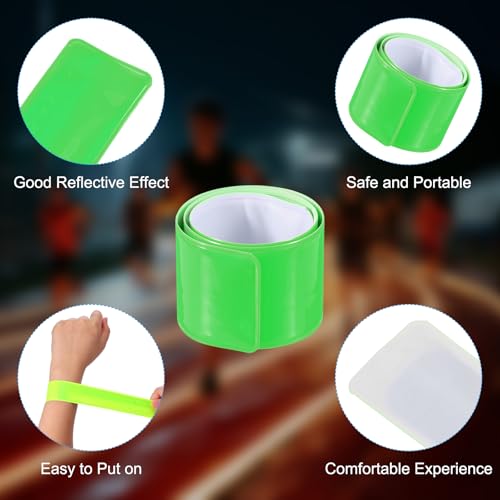 PATIKIL Reflective Slap Bands, Reflector Band Snap Bracelet Armbands High Visibility Safety Reflectors Wrist Strap Strips for Night Jogging Cycling Running - color: Green