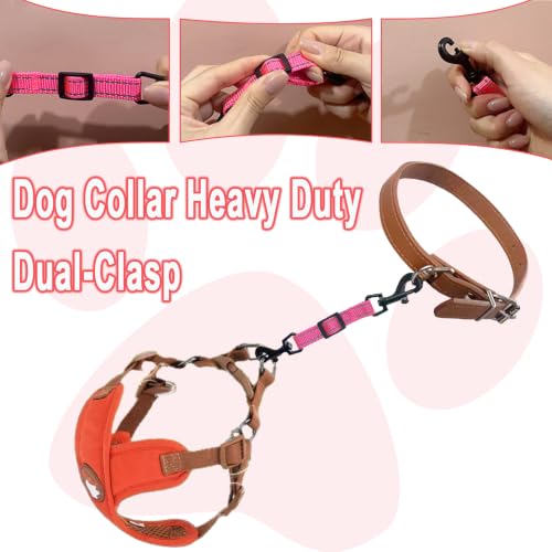 Adjustable Dog Collar Safety Backup Clip, Pink - color: Pink, size: M(7.2~8.7 in adjustable length x 0.6 in width)