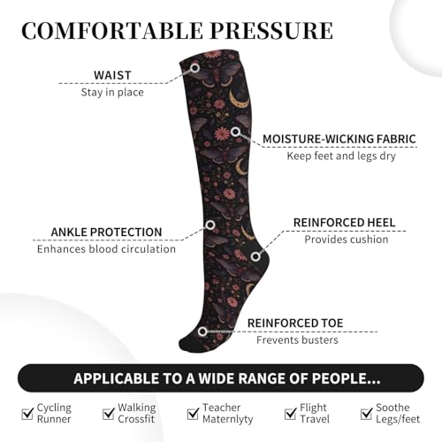 Witchy Moth Compression Socks For Women Men - color: Mystic Moth Floral