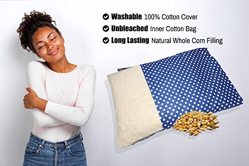 Microwavable Corn Filled Heating Pad and Cold Pack/Washable 100% Cotton Cover (Polka Dot - Blue, 7.5in W x 11in L) - size: 7.5in W x 11in L, style: Polka Dot - Blue