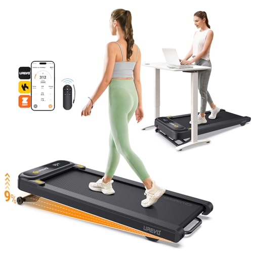 Smart Treadmill with 9% Auto Incline, Hiking and Running Walking Pad Treadmills for Home Office, Treadmill with UREVO APP, AI Powered Music Course, HIIT Programs Synced to Scenic Route, One-Click Mute