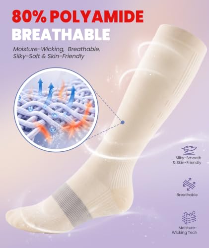 PULIOU Compression Socks for Women Men 15-20 mmHg Easy On Off,2 Pairs - color: Beige, size: Small-Medium