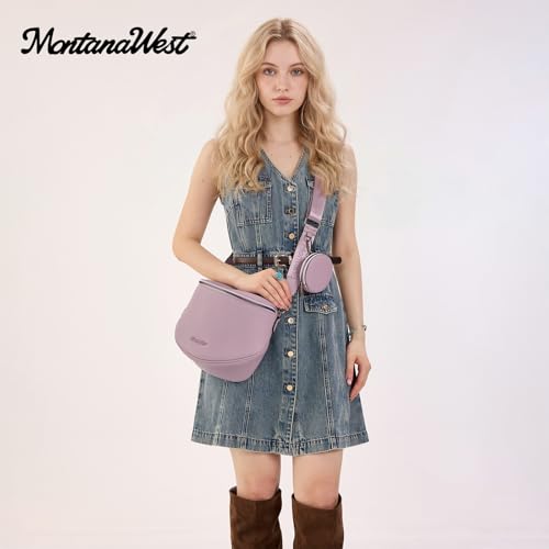 Montana West Crossbody Bag for Women, Vegan Leather Bum Bag with Coin Purse - color: Lavender